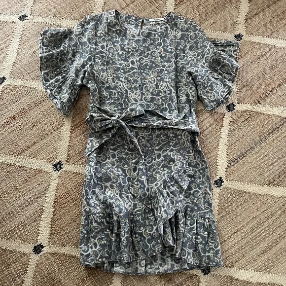 Isabel Etoile Marant | Dresses | Isabel Marant Etoile Blue Print Linen  Short Sleeve Wrap Dress 36 | Poshmark